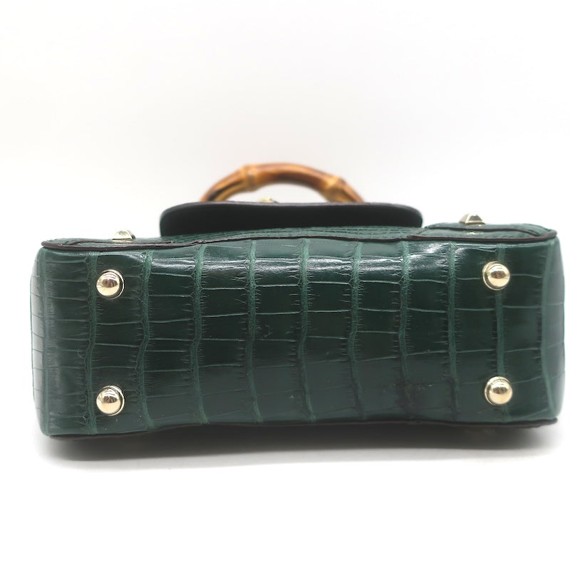 Gucci Crocodile Mini Bamboo Top Handle Bag Emerald