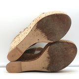Gianvito Rossi Double Band Cork Platform Wedge Sandals Beige Suede Size 38