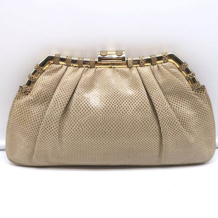 Judith Leiber Lizard Clutch Beige Small Chain Strap Crossbody Bag