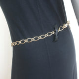 Chanel A18 Leather Bow & Pearl-Embellished CC Chain Belt 36"  Brushed Gold NEW