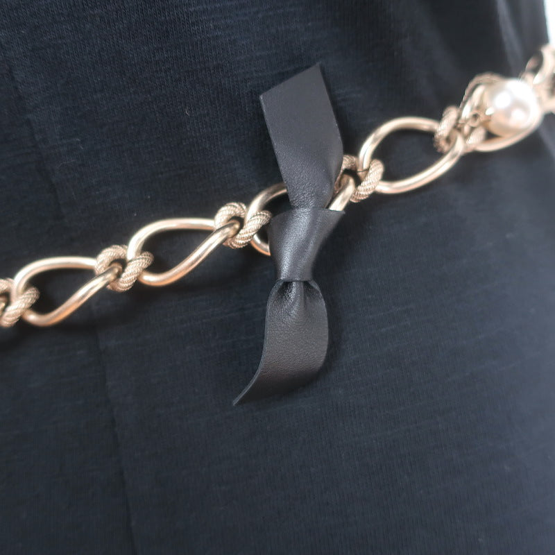 Chanel A18 Leather Bow &amp; Pearl-Embellished CC Chain Belt 36"  Brushed Gold NEW