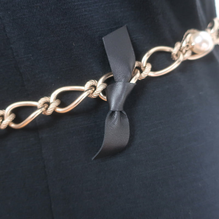 Chanel A18 Leather Bow &amp; Pearl-Embellished CC Chain Belt 36"  Brushed Gold NEW