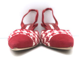 Manolo Blahnik Carolyne 50 Houndstooth Tweed Slingback Pumps Red Suede Size 41