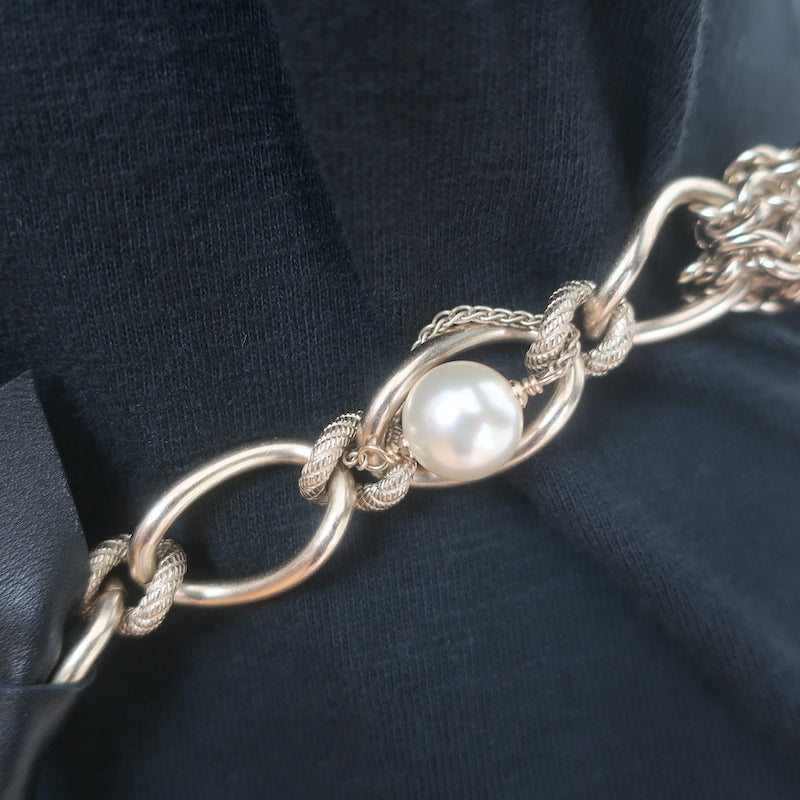 Chanel A18 Leather Bow &amp; Pearl-Embellished CC Chain Belt 36"  Brushed Gold NEW