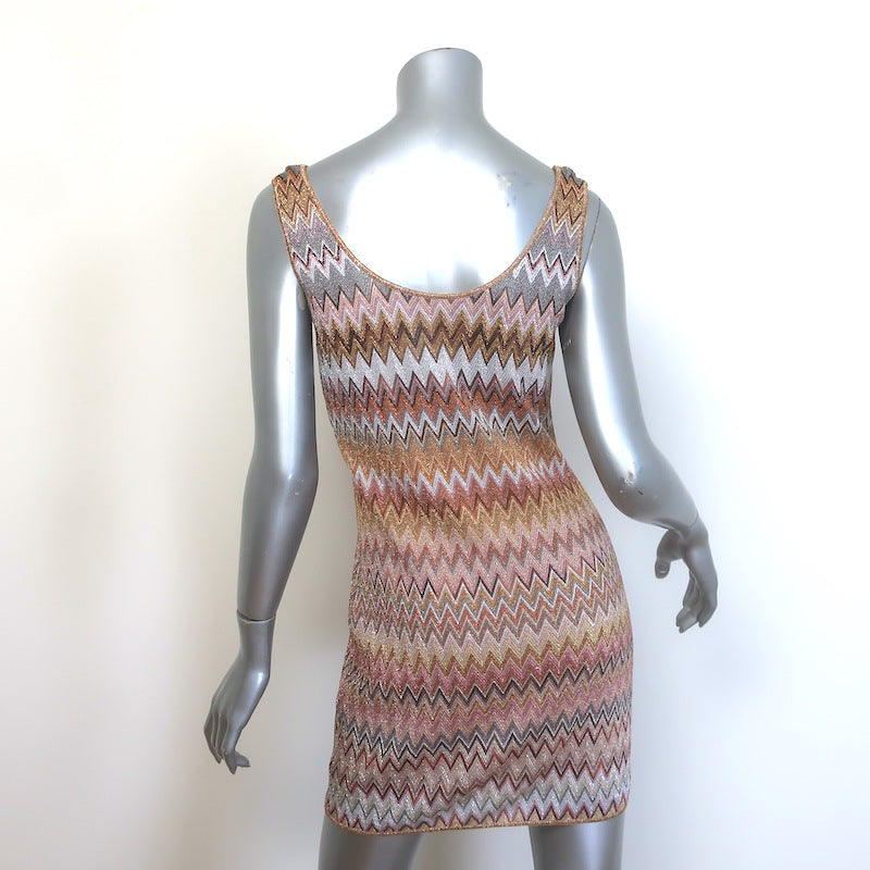 Missoni Lurex Zig Zag Knit Mini Tank Dress Gold/Multicolor Size 42 NEW