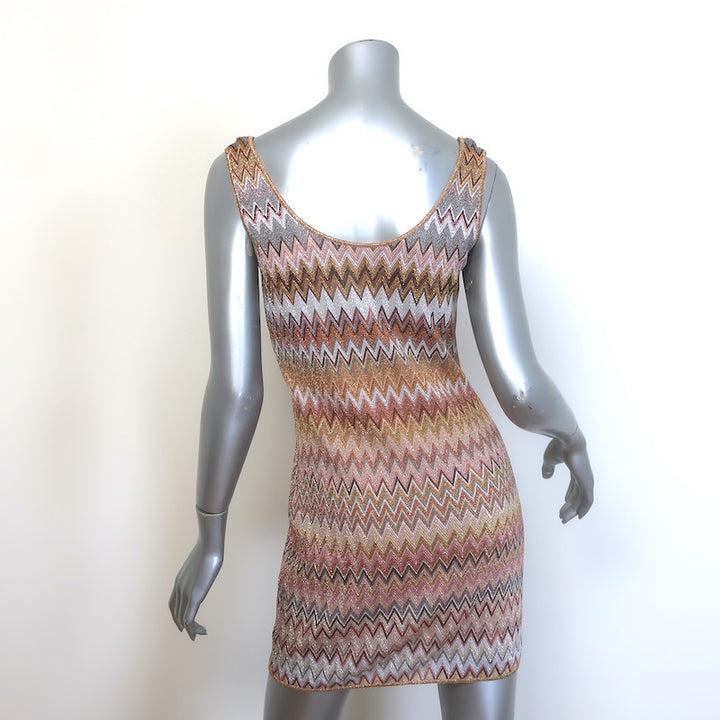 Missoni Lurex Zig Zag Knit Mini Tank Dress Gold/Multicolor Size 42 NEW
