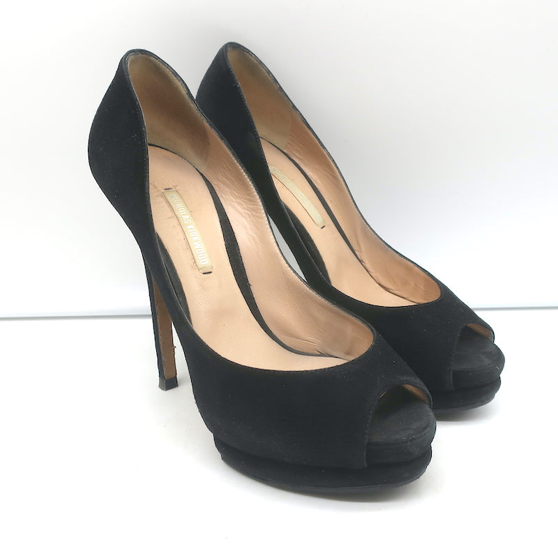 Louis Vuitton High Heels Sandals Black Suede Pumps Platform Shoes Sz US 8  EU 39