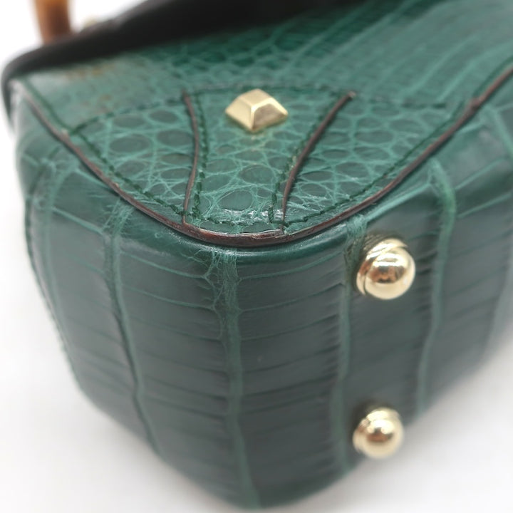 Gucci Crocodile Mini Bamboo Top Handle Bag Emerald