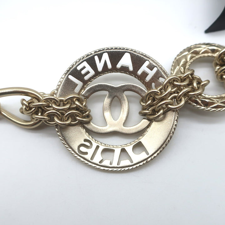 Chanel A18 Leather Bow &amp; Pearl-Embellished CC Chain Belt 36"  Brushed Gold NEW