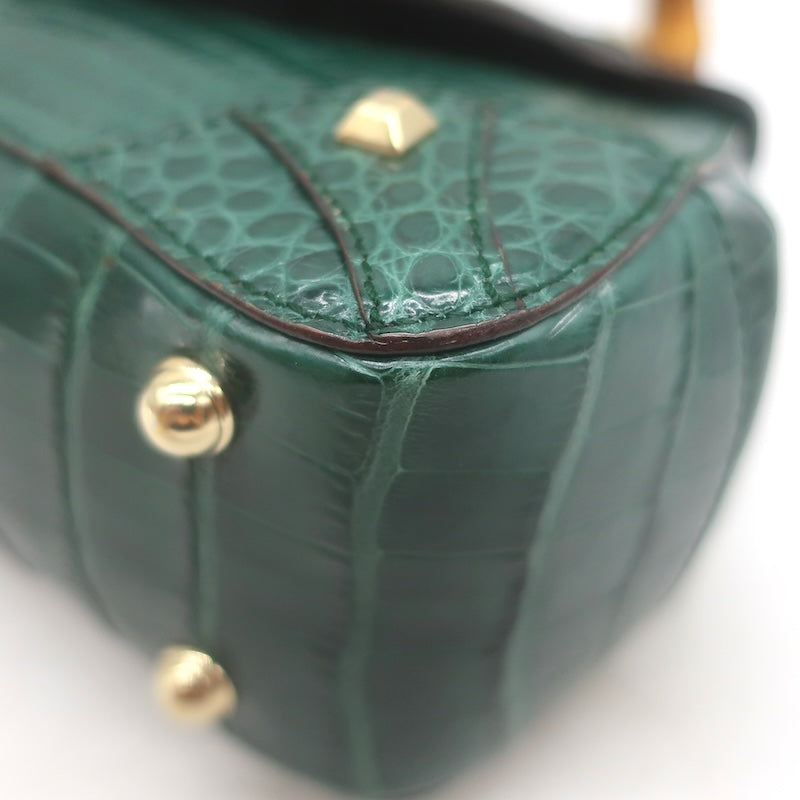 Gucci Crocodile Mini Bamboo Top Handle Bag Emerald