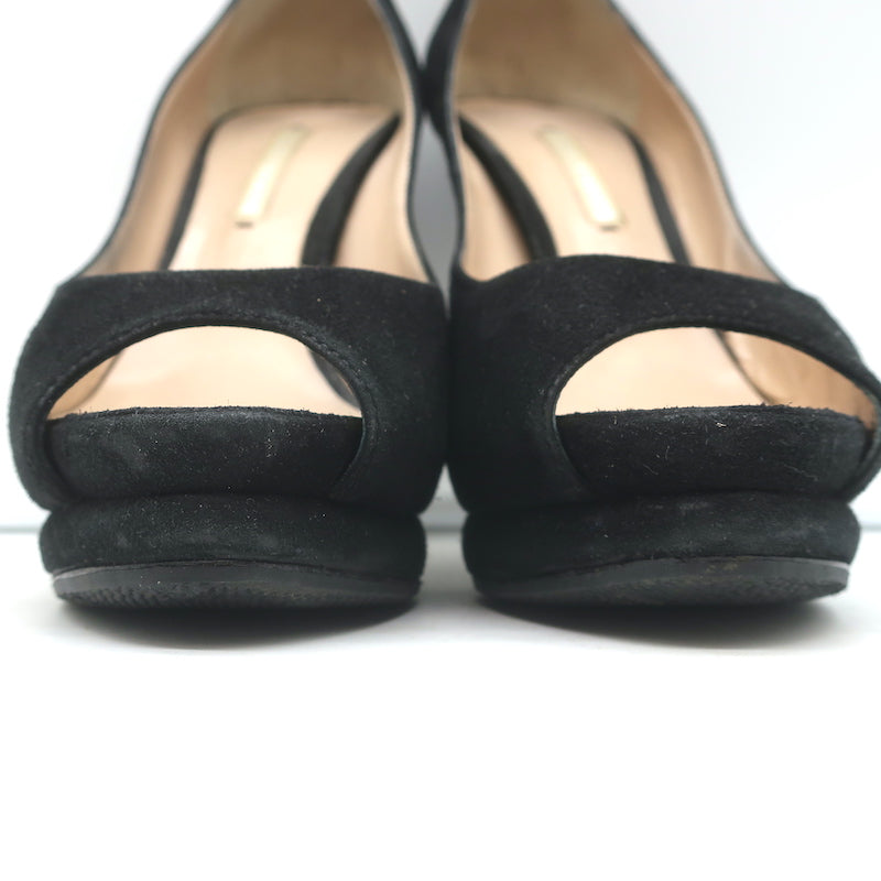 Nicholas Kirkwood Peep Toe Platform Pumps Black Suede Size 38