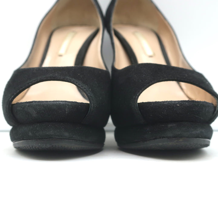 Nicholas Kirkwood Peep Toe Platform Pumps Black Suede Size 38