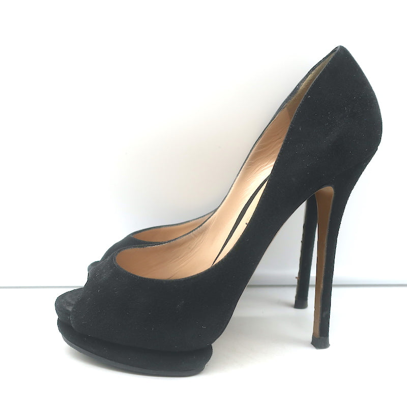 Nicholas Kirkwood Peep Toe Platform Pumps Black Suede Size 38