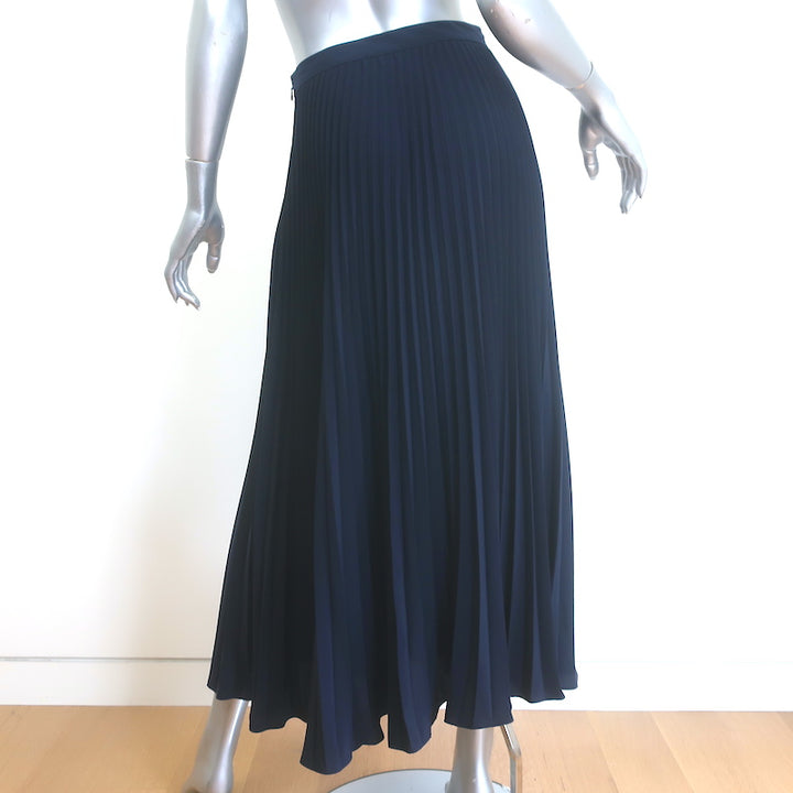Veronica Beard Addi pleated midi skirt in navy fabric, authentic pre-owned designer piece, gently worn