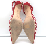 Manolo Blahnik Carolyne 50 Houndstooth Tweed Slingback Pumps Red Suede Size 41