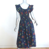 Ulla Johnson Camille Lace-Up Back Midi Dress Navy Floral Print Cotton Size 2 NEW