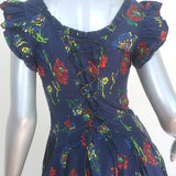 Ulla Johnson Camille Lace-Up Back Midi Dress Navy Floral Print Cotton Size 2 NEW