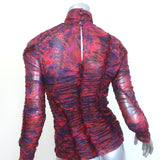 Cinq a Sept Ellianna Ruched Mesh Top Red/Purple Marble Print Size Medium
