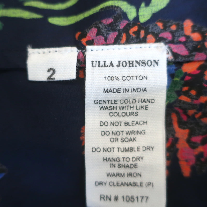 Ulla Johnson Camille Lace-Up Back Midi Dress Navy Floral Print Cotton Size 2 NEW