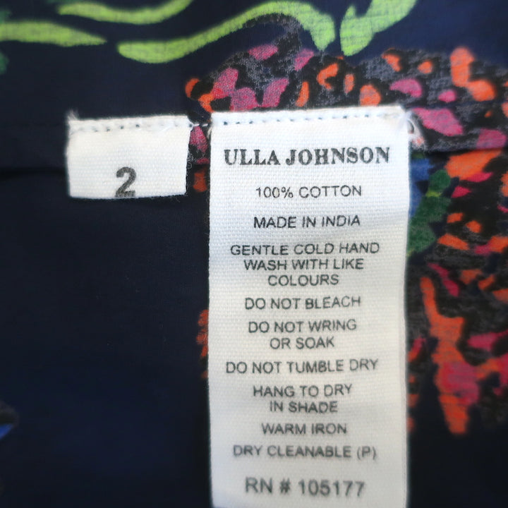 Ulla Johnson Camille Lace-Up Back Midi Dress Navy Floral Print Cotton Size 2 NEW
