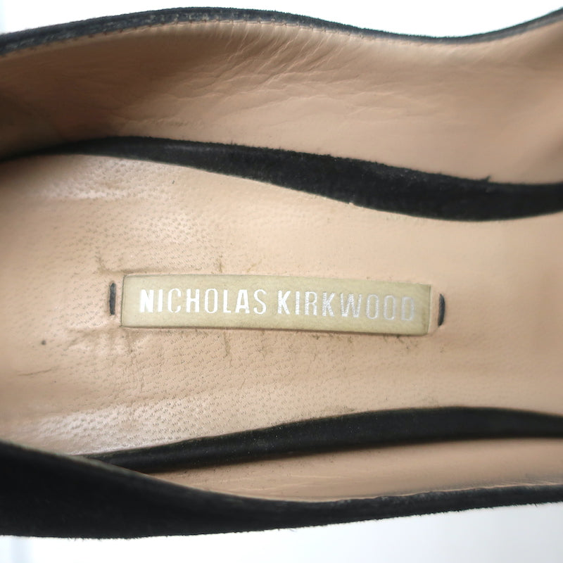 Nicholas Kirkwood Peep Toe Platform Pumps Black Suede Size 38