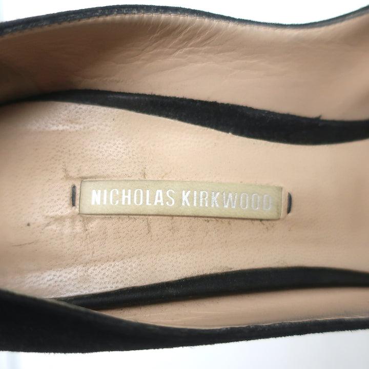 Nicholas Kirkwood Peep Toe Platform Pumps Black Suede Size 38