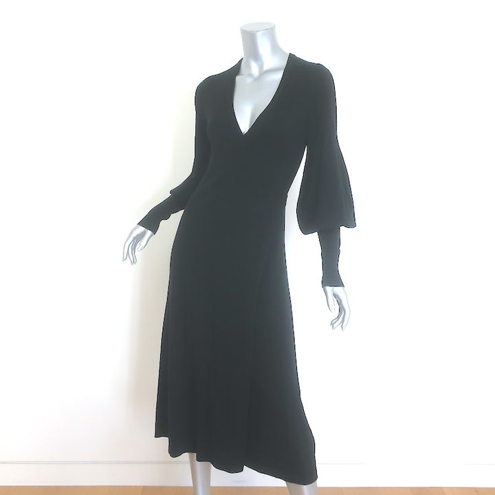Zimmermann Merino Wool Blouson-Sleeve Midi Wrap Dress Black Size 0