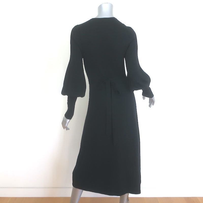 Zimmermann Merino Wool Blouson-Sleeve Midi Wrap Dress Black Size 0