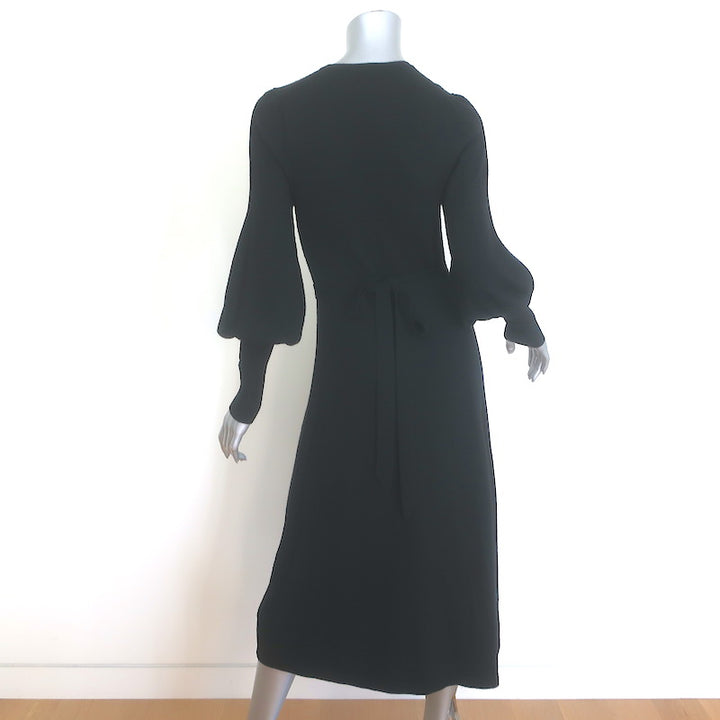 Zimmermann Merino Wool Blouson-Sleeve Midi Wrap Dress Black Size 0
