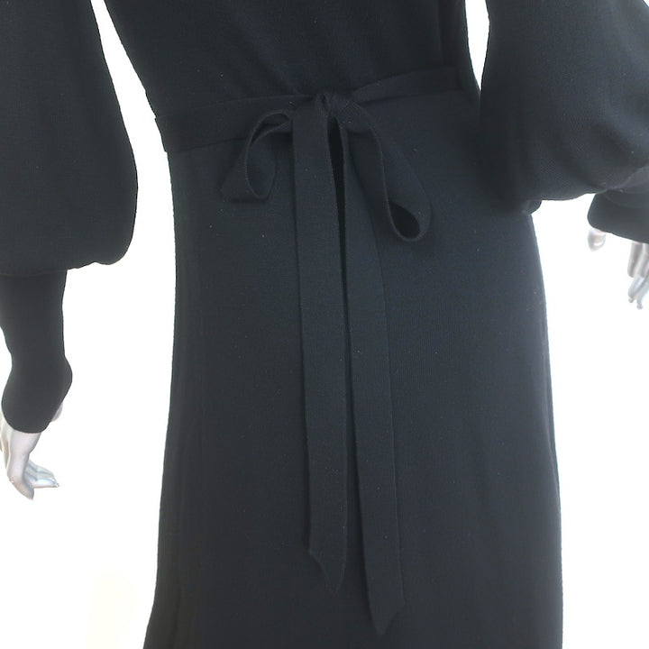Zimmermann Merino Wool Blouson-Sleeve Midi Wrap Dress Black Size 0
