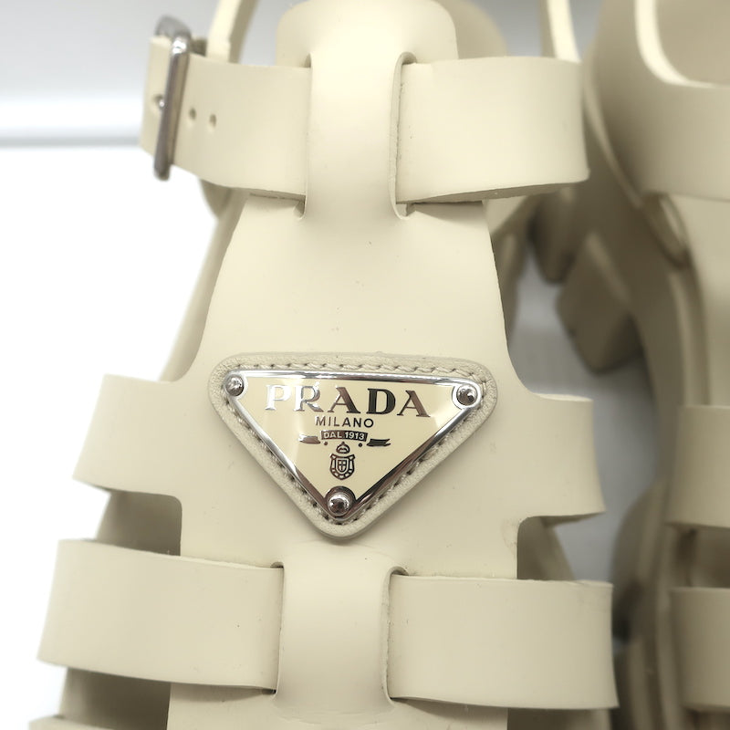 Prada Monolith Platform Sandals Ecru Rubber Size 41