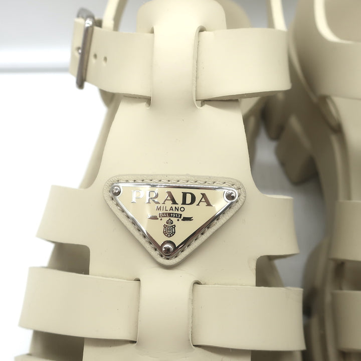 Prada Monolith Platform Sandals Ecru Rubber Size 41