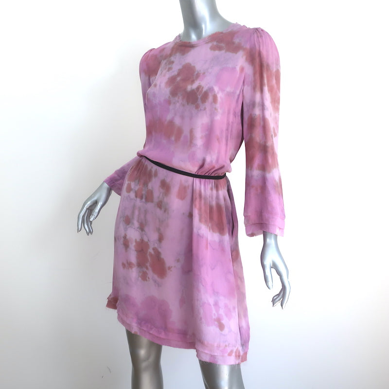 Raquel Allegra Long Sleeve Swing Dress Pink Tie Dye Silk Size 1