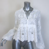 The Kooples Broderie Anglaise Tie-Neck Blouse White Size 3 Long Sleeve Top