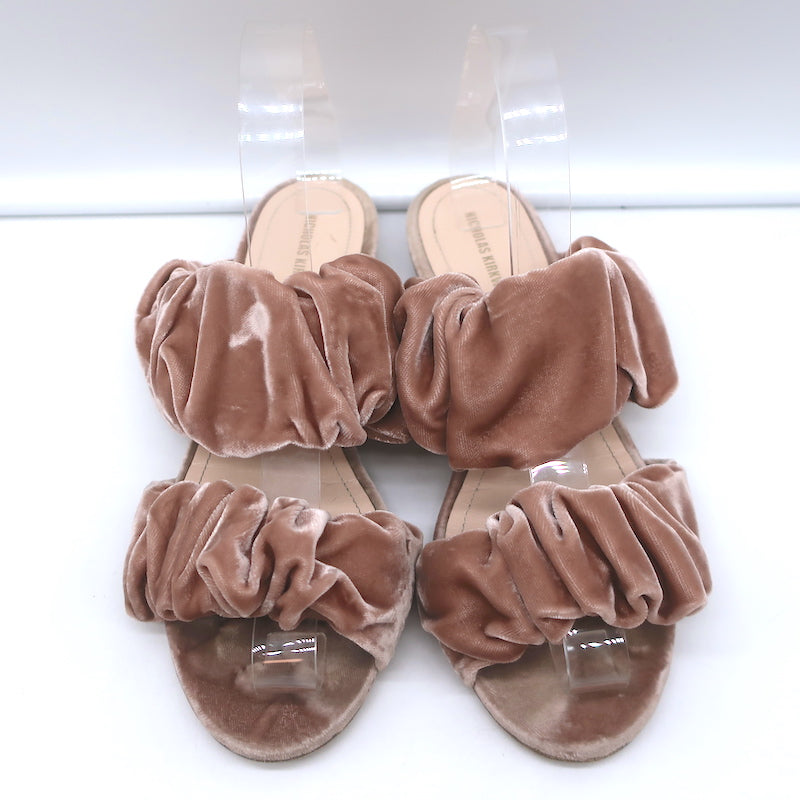 Nicholas Kirkwood Courtney Ruched Velvet Flat Slide Sandals Blush Size 38