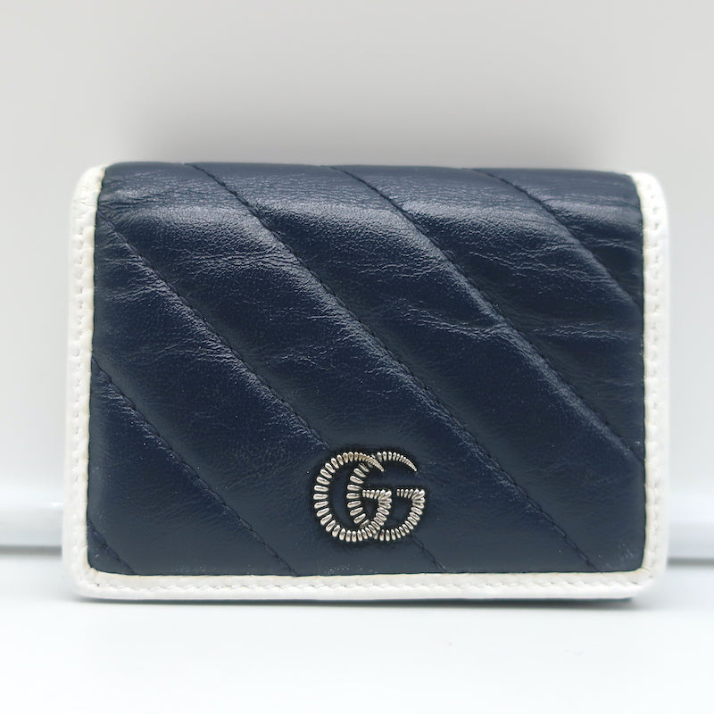 Gucci GG Marmont Card Case Wallet Diagonal Quilted Navy Leather
