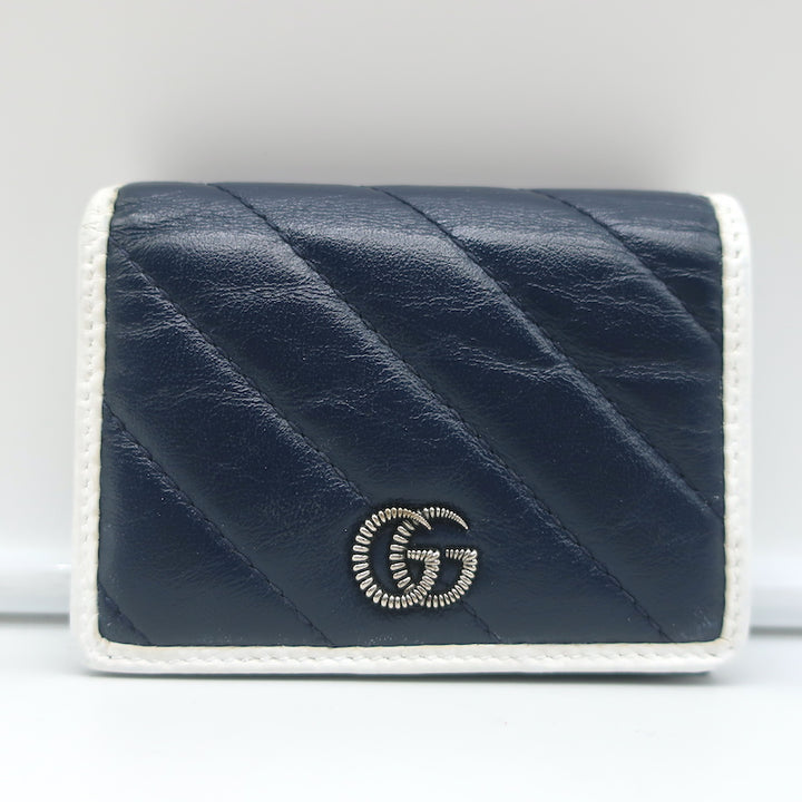 Gucci GG Marmont Card Case Wallet Diagonal Quilted Navy Leather