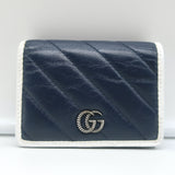 Gucci GG Marmont Card Case Wallet Diagonal Quilted Navy Leather
