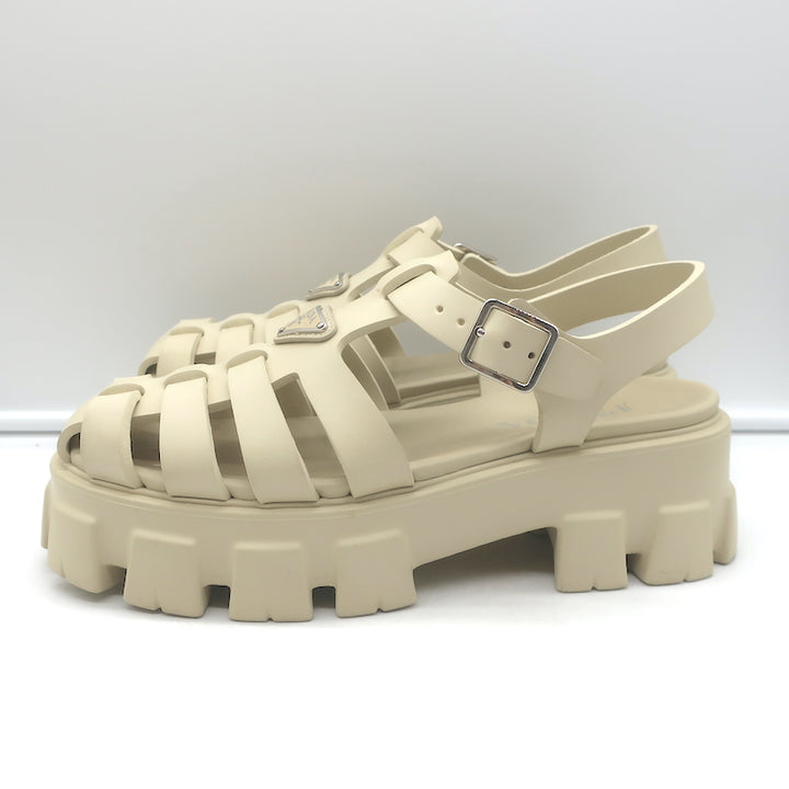 Prada Monolith Platform Sandals Ecru Rubber Size 41