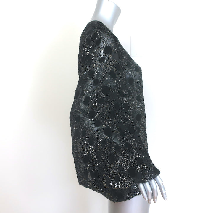 Saint Laurent velvet polka-dot burnout blouse, black with silver metallic accents, authentic pre-owned (size 38)