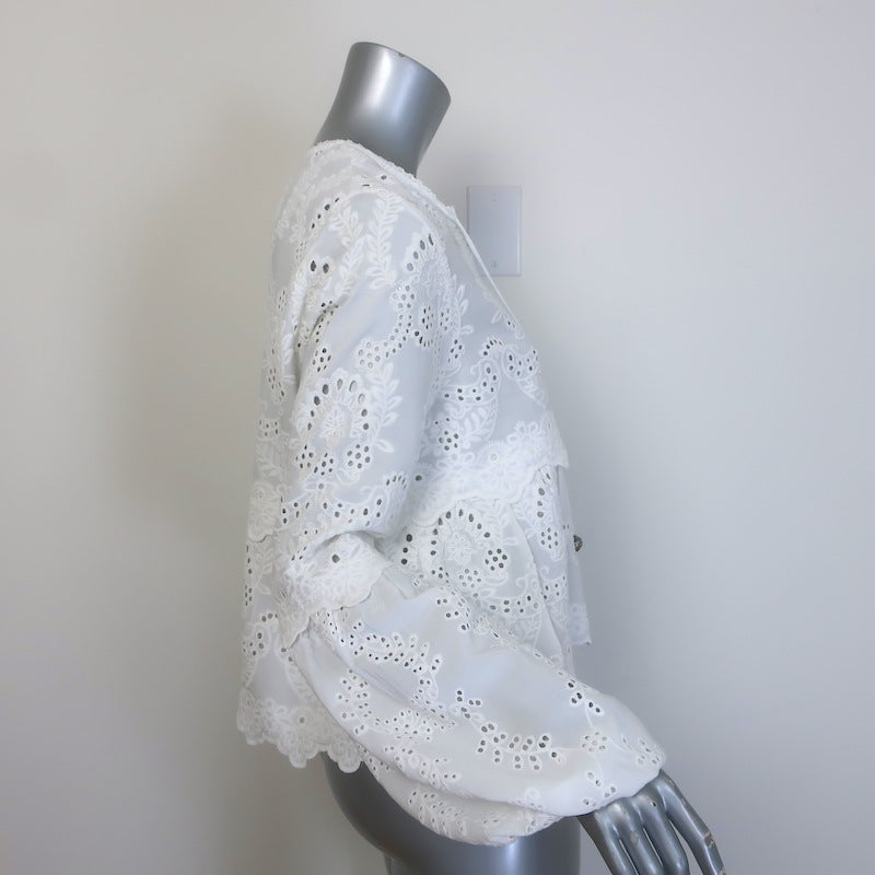The Kooples Broderie Anglaise Tie-Neck Blouse White Size 3 Long Sleeve Top