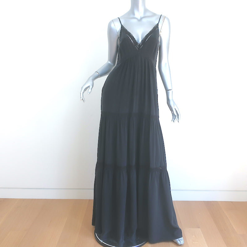 L'Agence Abby Tiered Maxi Dress Black Lace-Trim Washed Silk Size 4 NEW Celebrity Owned L'Agence Abby Tiered Maxi Dress Black Lace-Trim Washed Silk Size 4 NEW Celebrity Owned