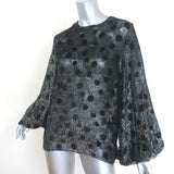Saint Laurent velvet polka-dot burnout blouse in black with silver metallic thread, pre-owned authentic luxury piece