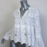 The Kooples Broderie Anglaise Tie-Neck Blouse White Size 3 Long Sleeve Top
