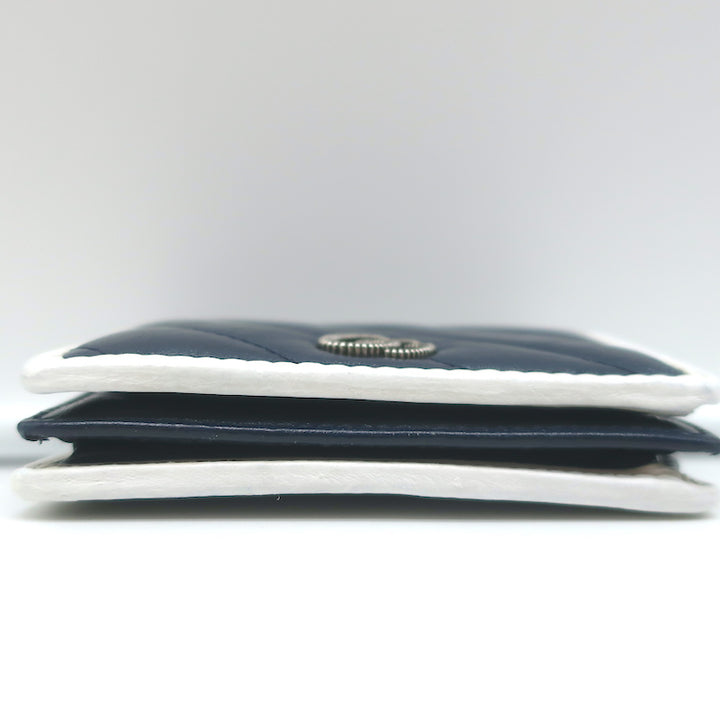 Gucci GG Marmont Card Case Wallet Diagonal Quilted Navy Leather