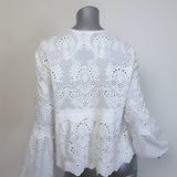The Kooples Broderie Anglaise Tie-Neck Blouse White Size 3 Long Sleeve Top