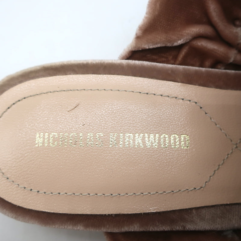 Nicholas Kirkwood Courtney Ruched Velvet Flat Slide Sandals Blush Size 38