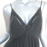 L'Agence Abby Tiered Maxi Dress Black Lace-Trim Washed Silk Size 4 NEW