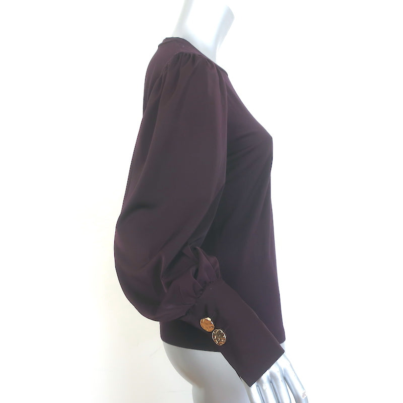 ME+EM Satin-Sleeve Blouse Deep Cabernet Jersey Size US 6 Long Sleeve Top