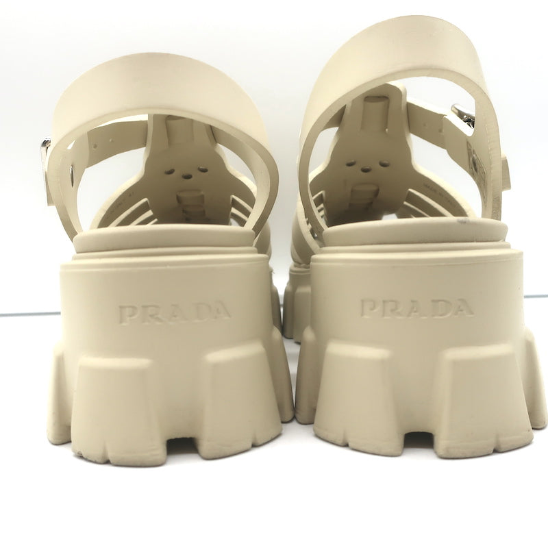 Prada Monolith Platform Sandals Ecru Rubber Size 41